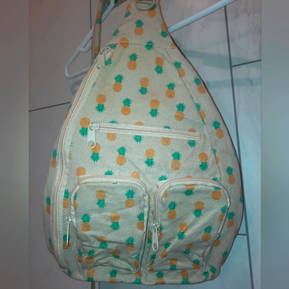 🍍🍍No Boundaries Pineapple Print Cream and Green Canvas Backpack